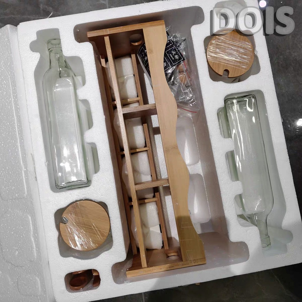 Full Bộ Kệ gỗ, Chai thủy tinh và Hũ đựng gia vị (mắm, muối, dầu ăn, mì chính....) cao cấp / DOIS | BigBuy360 - bigbuy360.vn