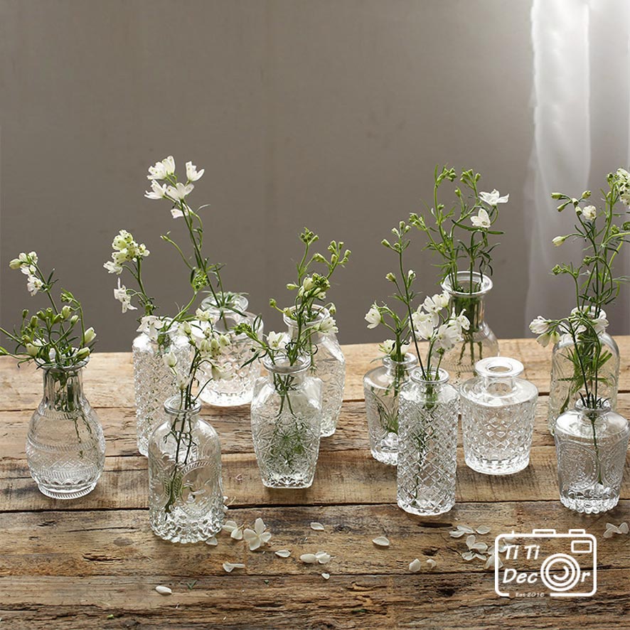 Bình Hoa Pha Lê TiTi Decor, Lọ Hoa Thủy Tinh Phong Cách Vintage, Bình Decor Bắc Âu