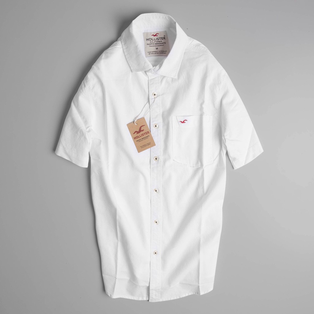 ✥☇Áo sơ mi nam tay ngắn vải Oxford xuất khẩu cao cấp Hollister màu Trắng - Đẹp Trai Chuẩn Soái Ca