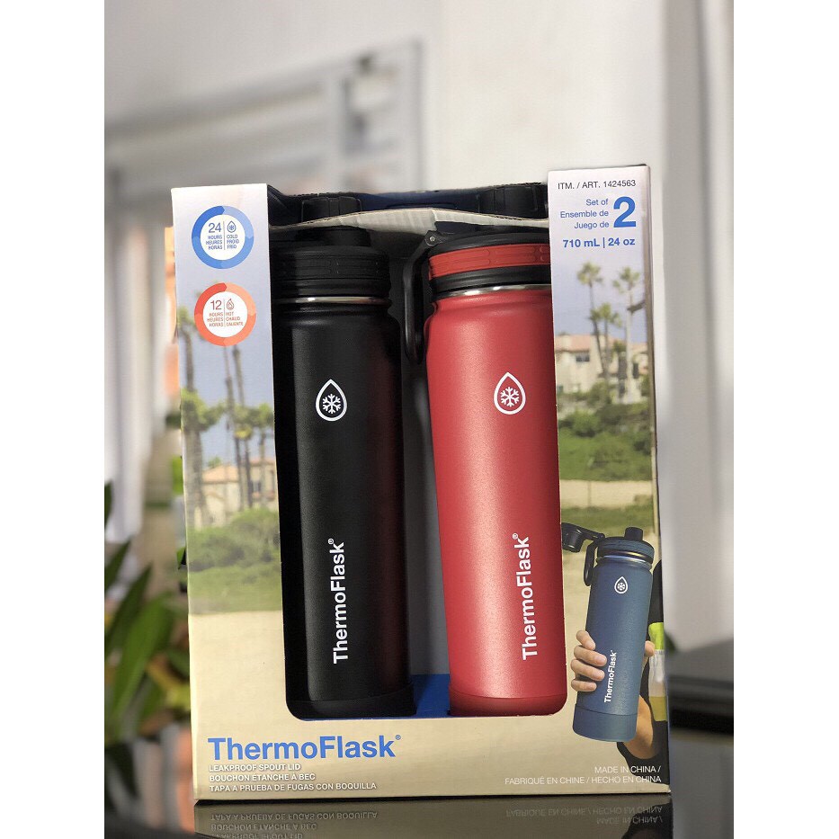 Bình giữ nhiệt INOX cao cấp Thermoflask mẫu mới 1.2L và 710ml 2 nắp.