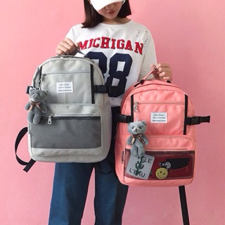 [ULLZANG] Balo hàn quốc có ngăn lưới tặng kèm gấu