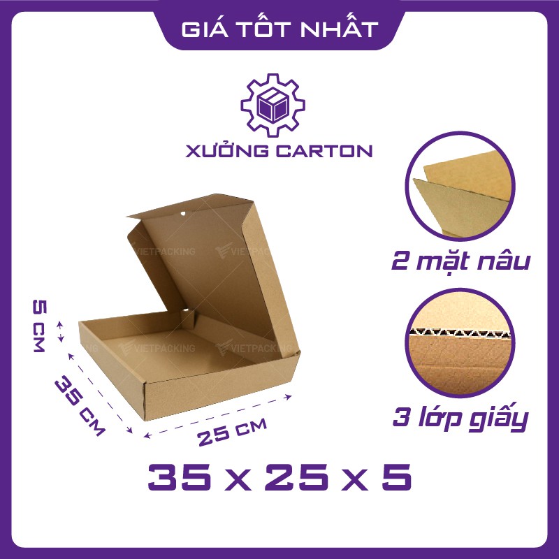 35x25x5 - 25 hộp carton giấy nắp gài pizza