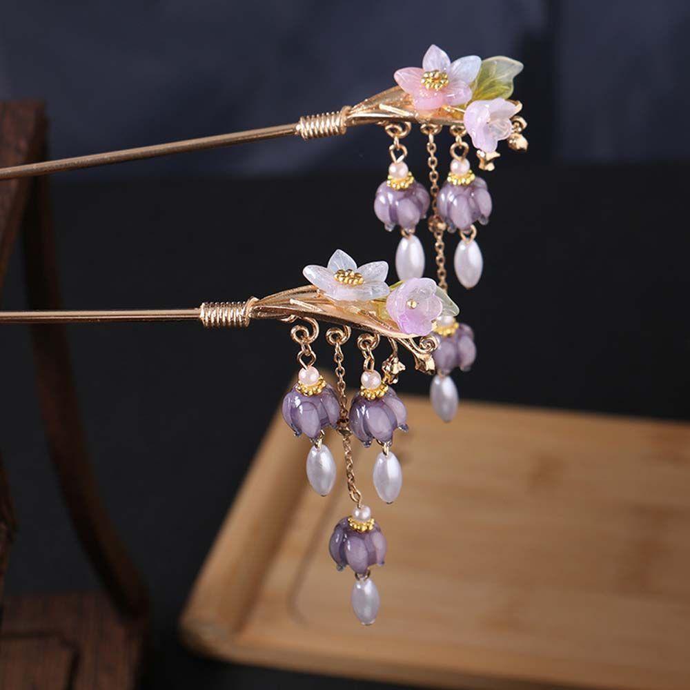 JARRED Trâm Cài Tóc Hình Hoa Phong Lan / Bươm Bướm / Chuông Tím Phong Cách Trung Hoa Cổ Điển