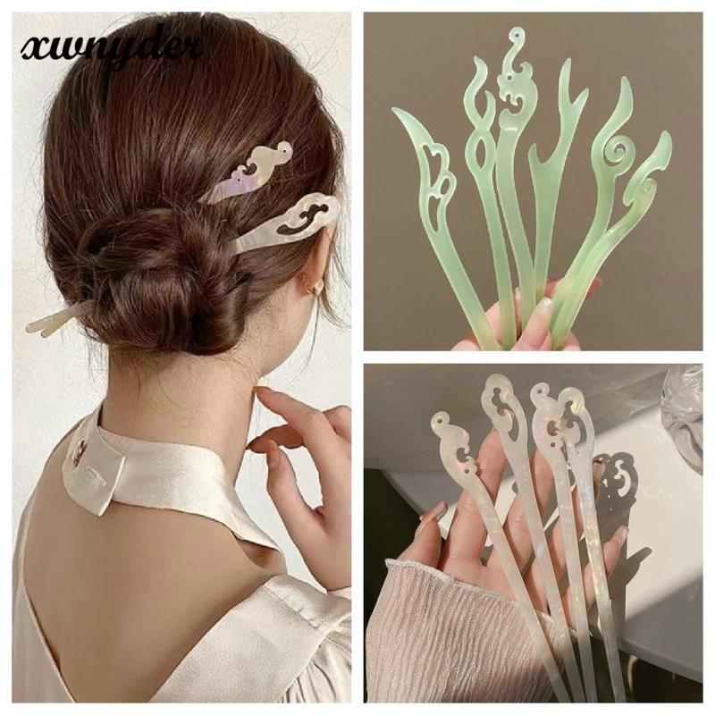 Trâm Cài Tóc Dáng Dài Đính Ngọc Bích Trắng Phong Cách Trung Hoa Cổ Điển Cho Nữ