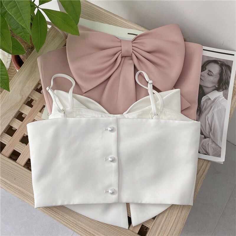 Áo Lụa Crotop 2 Dây Nơ Bản To Trước Ngực Vintage Siêu Xinh mã KM012