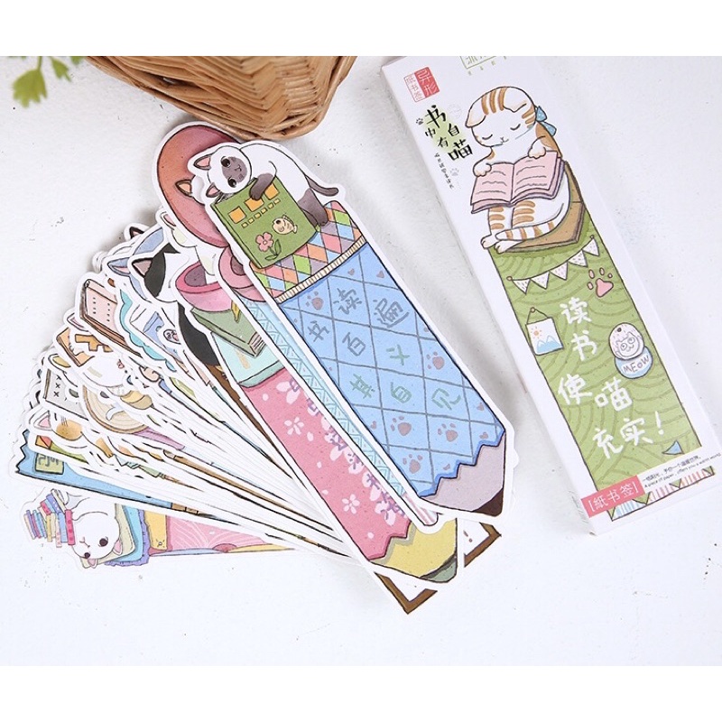 Hộp 30 Bookmark đánh dấu trang hình con mèo siêu cute