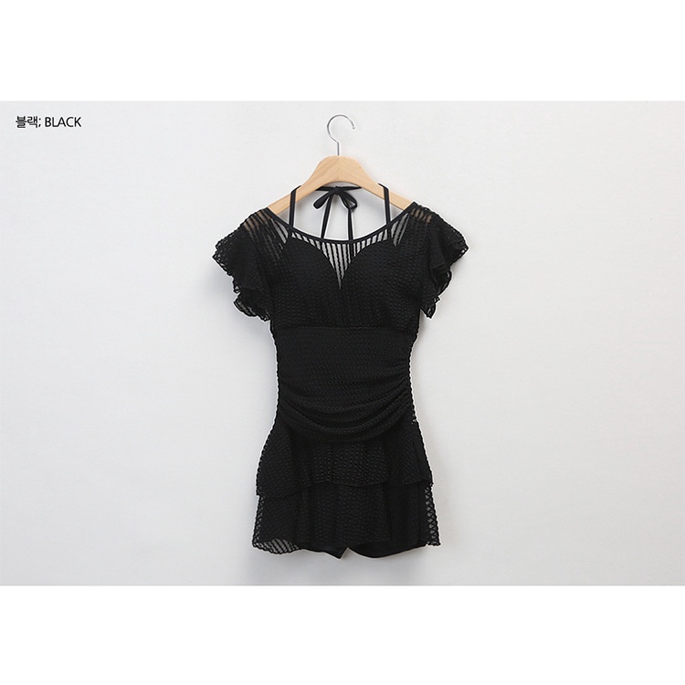 Swimsuit M-XL Colour Black Material Polyester fiber Korean One Piece Swimsuit Small Chest Gathered to Cover the Belly and Show Thin Triangle Lace Swimming Suit