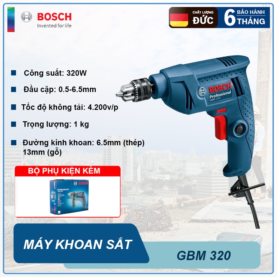 Máy khoan sắt Bosch GBM 320 320W Bảo hành điện tử 6 tháng