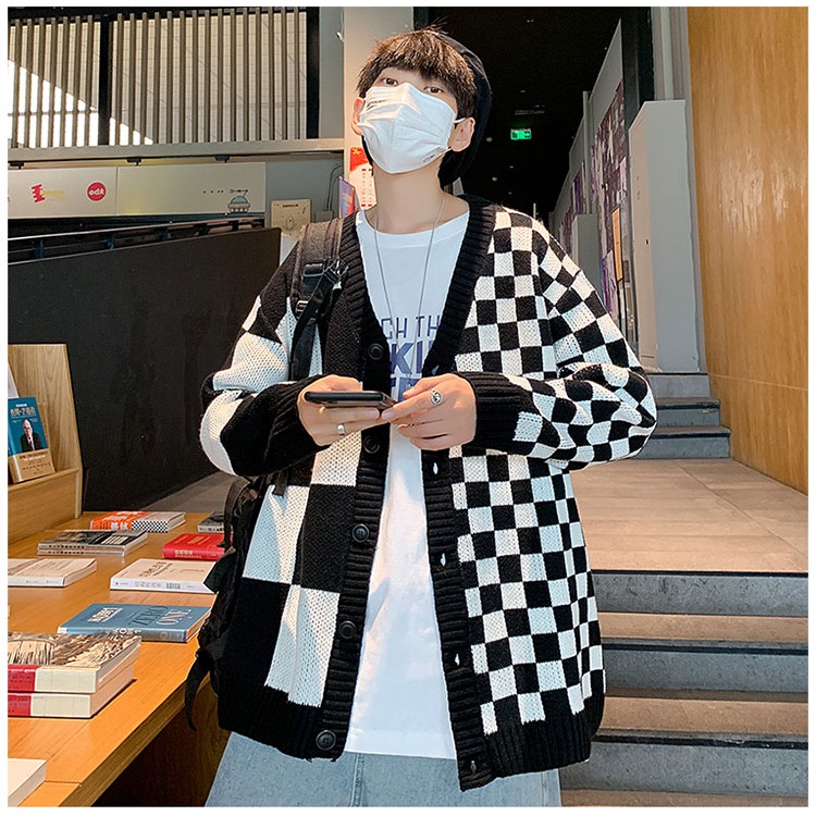Áo len cardigan nam caro, áo khoác len nam form rộng Hàn Quốc dáng ulzzang oversize 5190