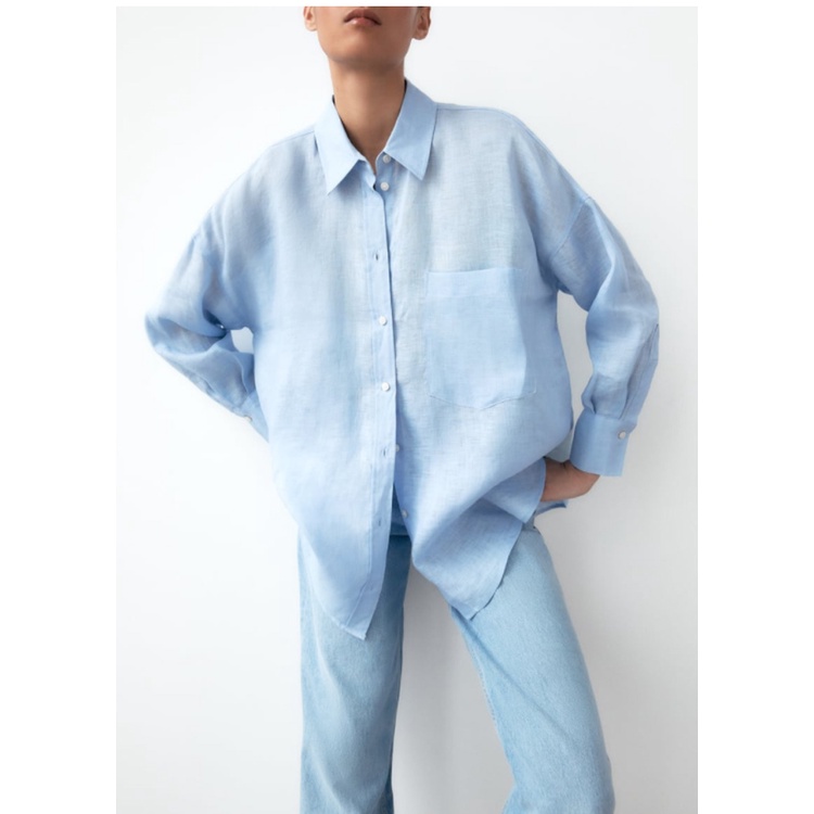 Áo Sơ Mi Zara Vải Lanh Phối Túi Thời Trang Mùa Xuân Cá Tính 8372034