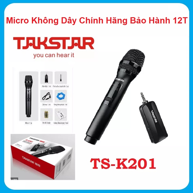 Micro Không Dây TAKSTAR TS-K201, Mic Không Dây Kết Nối Sóng UHF, Có jack Cắm 3.5 Và 6.5 - Chuyên Hát Karaoke- Livestream