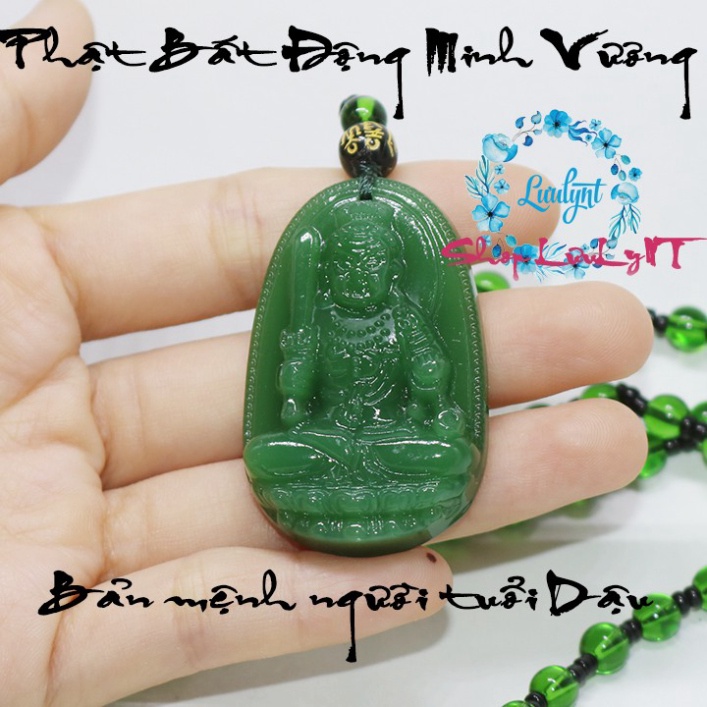 Chuỗi hạt đeo cổ mặt Phật A Di Đà màu xanh - Phật bản mệnh người tuổi Tuất, Hợi - mặt phật - tượng phật - Hàng thật ảnh