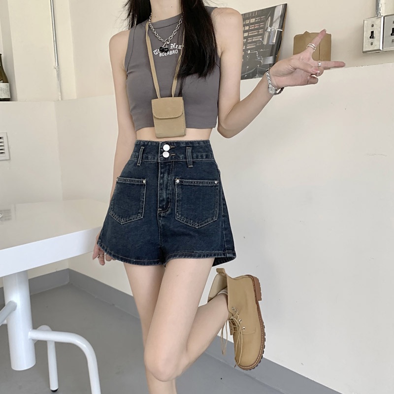 Quần Short Denim Lưng Cao Ống Rộng Thời Trang Mùa Hè Dễ Phối Đồ Cho Nữ