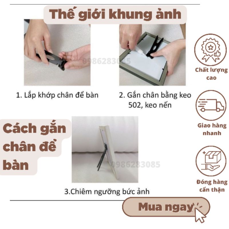 Chân để bàn khung ảnh cỡ nhỏ 11cm, phù hợp khung ảnh cỡ 15x21 trở lại, dùng keo gắn tiện dụng