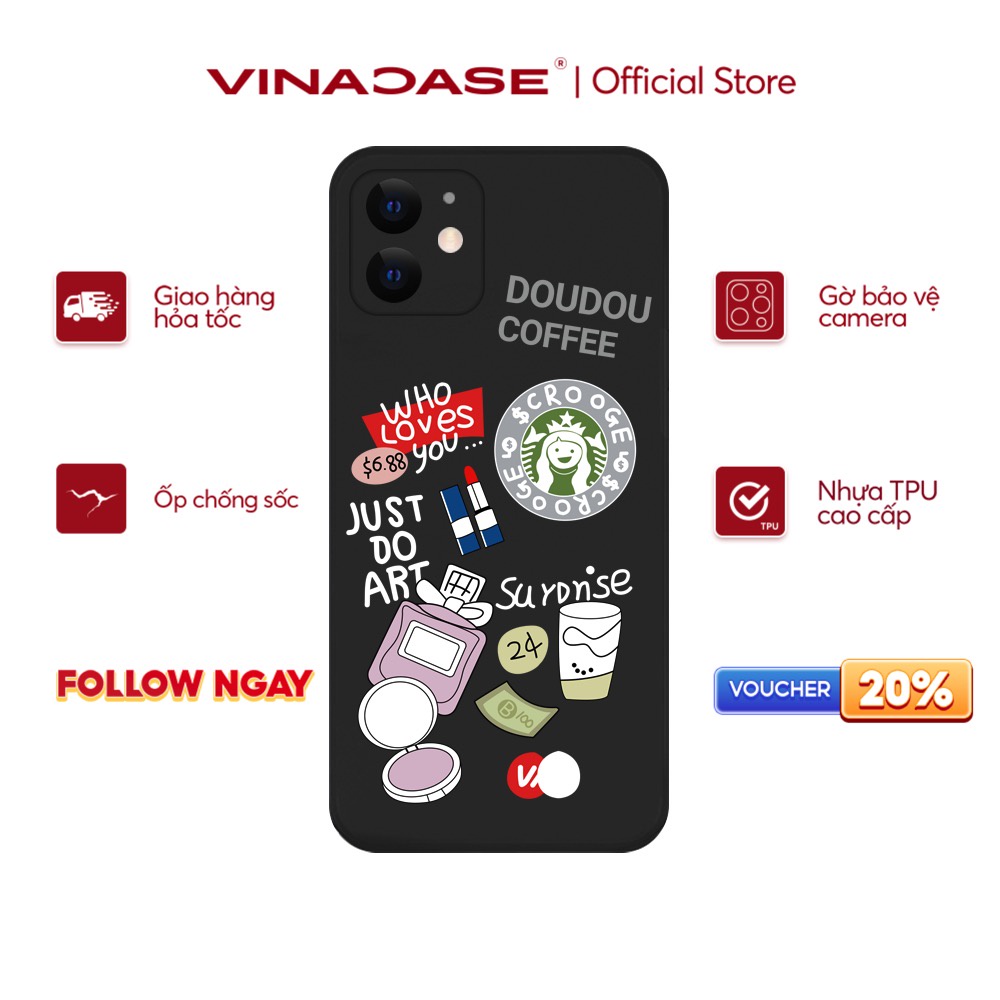 Ốp lưng Vina Case Iphone 6S/6 Plus/7G/8G/X/Xs/11/12/....dẻo cạnh vuông bảo vệ camera hình Gấu Coffee