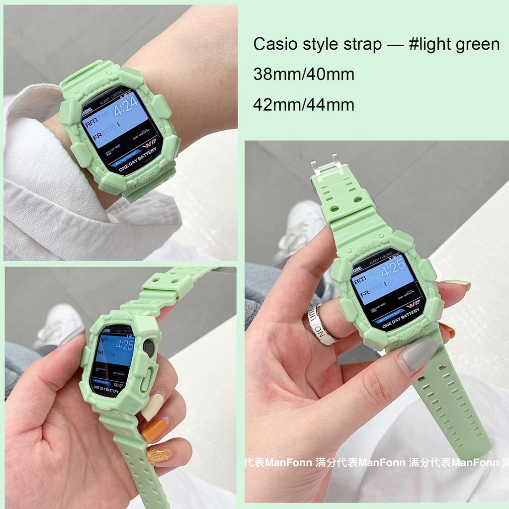 【9 Màu】 Dây đeo silicon trong suốt + bao phủ cho Apple Watch series 7 6 5 4 3 2 1 Dây đeo thể thao thiết kế Casio 45mm 41mm 40mm 44mm 38mm 42mm khả năng chống rơi