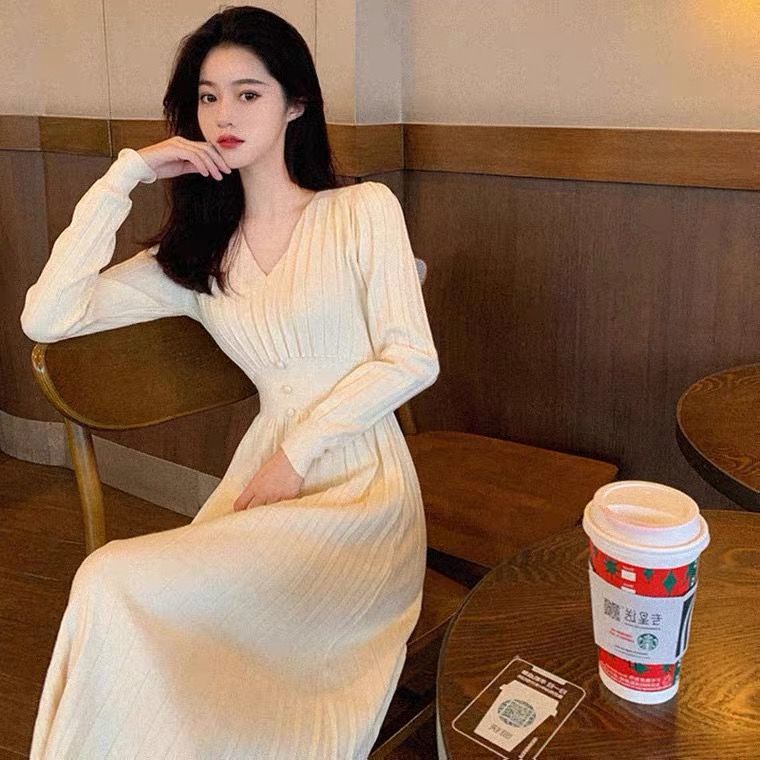 Đầm sweater dáng dài thời trang thu đông Pháp mới 2022