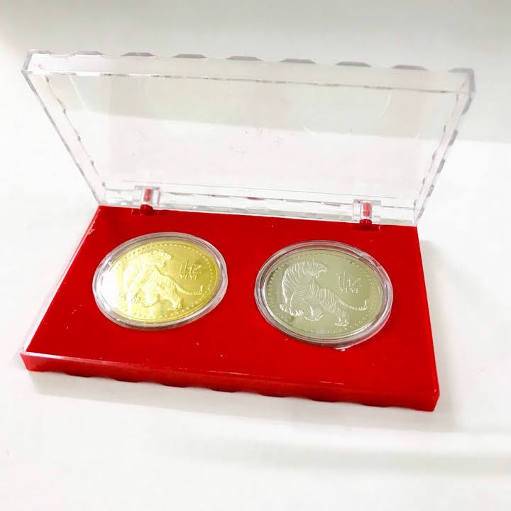 Cặp Xu hình con cọp 1 Yi Trung Quốc Vàng Bạc, Chất liệu Niken, Màu Vàng Bạc - SP005326