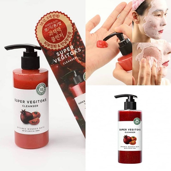 Sữa rửa mặt sủi bọt thải đ0c chiết xuất rau củ 3 in 1 Byvibes Wonder Bath Super Vegitoks Cleanser Red 300ml - Đỏ