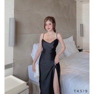  [BBSTORE'S] Đầm Hai Dây Xẻ Tà Phi Lụa -TK519