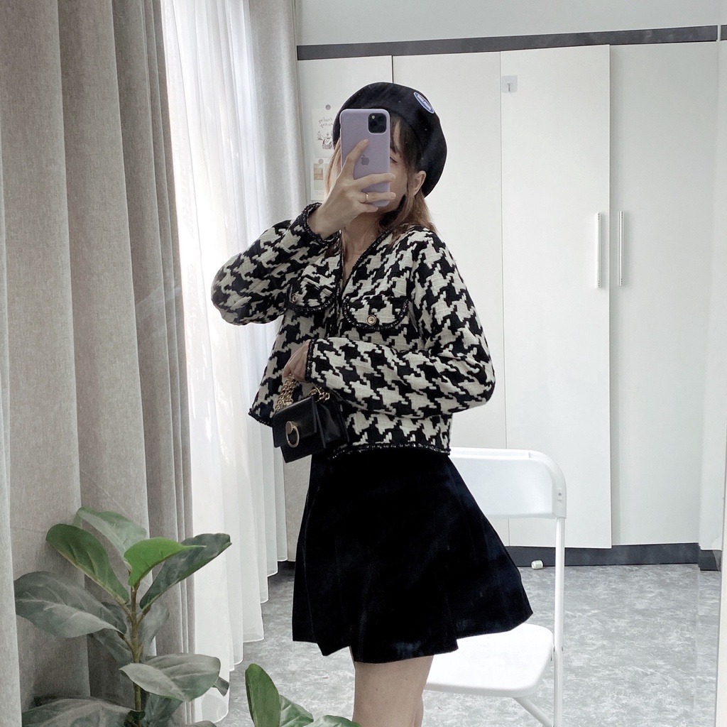 ÁO DẠ TWEED, ÁO KHOÁC DẠ NỮ THIẾT KẾ HỌA TIẾT RICZAC