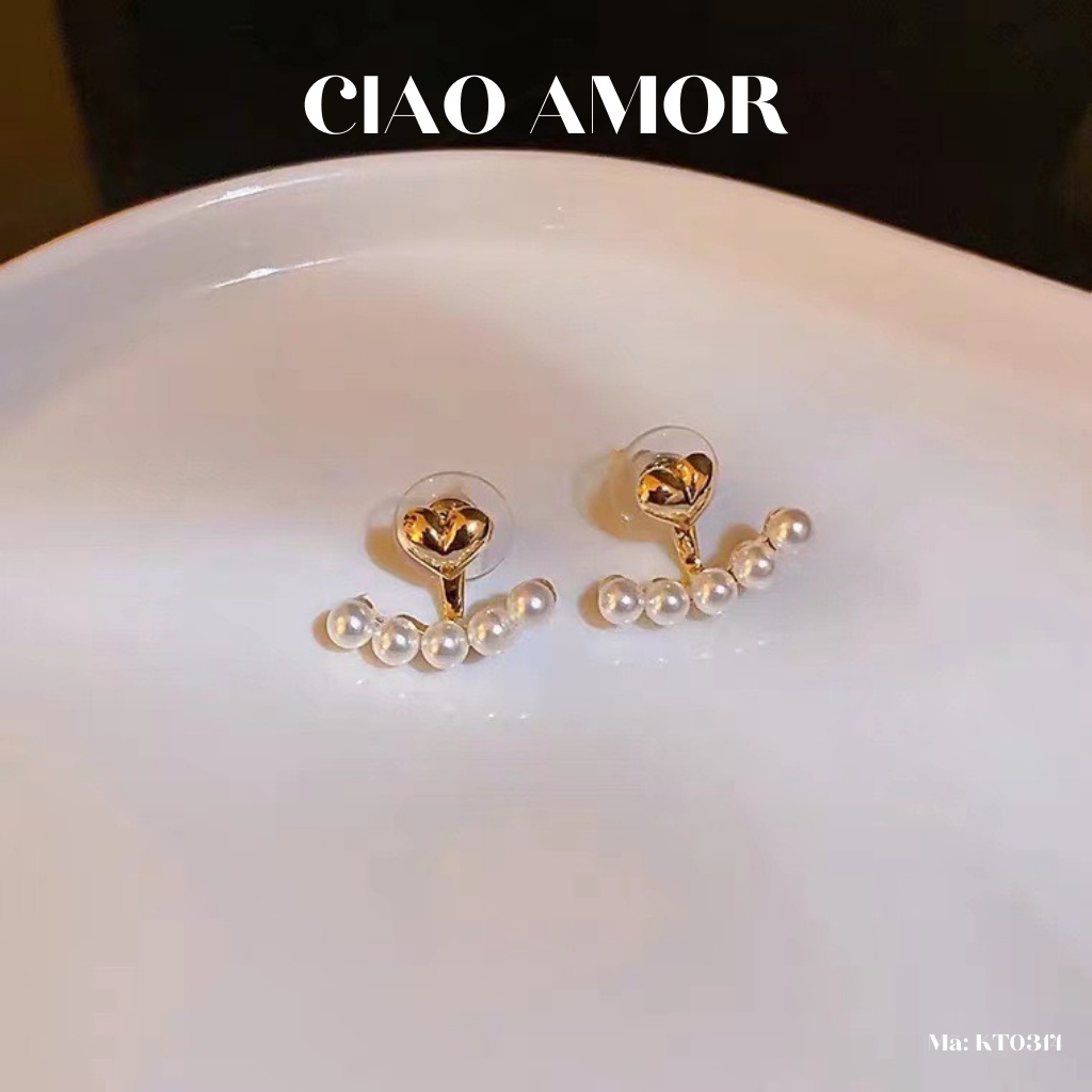 Khuyên tai nữ, Bông tai nữ nụ bạc 925 trái tim hạt trắng vòng ôm Trang sức Ciao Amor - KT0314
