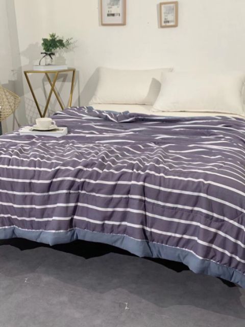 Chăn Hè nhẹ mát Cotton Đũi Kẻ Muji xuất nhật_ Mềm văn phòng kích thước 2mx2m2