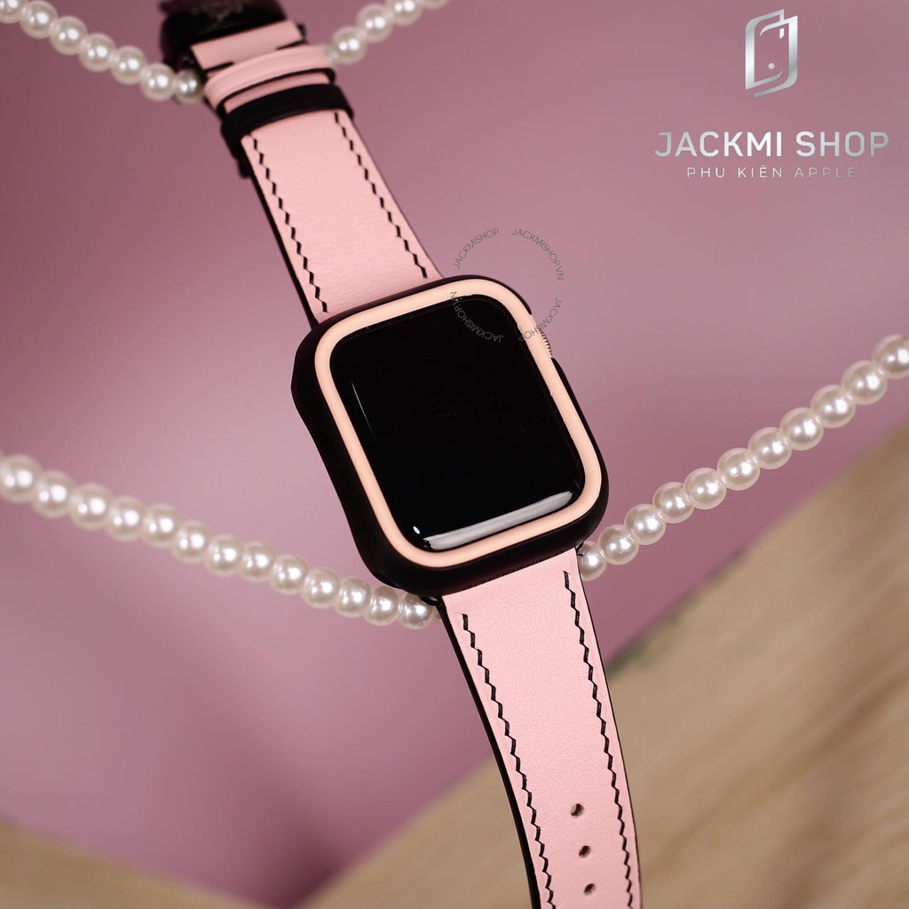 Combo dây da bê swift khóa bướm và ốp viền Rhinoshield cho Apple Watch series 1/2/3/4/5/6/SE size 38/40/42/44mm