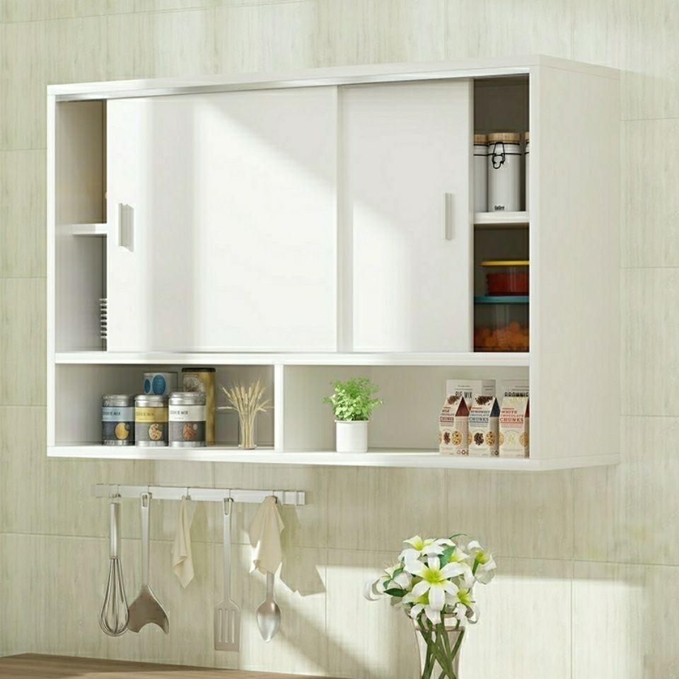 Tủ lưu trữ tường bếp treo ban công gỗ rắn nhỏ nhà tùy chỉnh cửa trượt | BigBuy360 - bigbuy360.vn