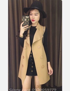 Áo gile da lộn dáng dài