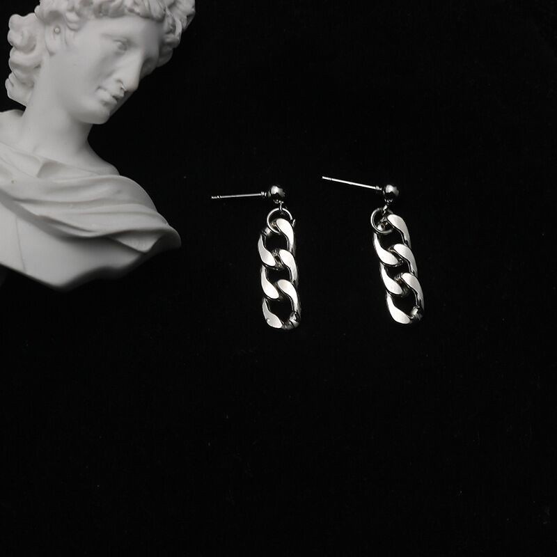 Khuyên tai dạng xích khóa kim loại thiết kế đơn giản thời trang phong cách hip hop 191162 cho nữ