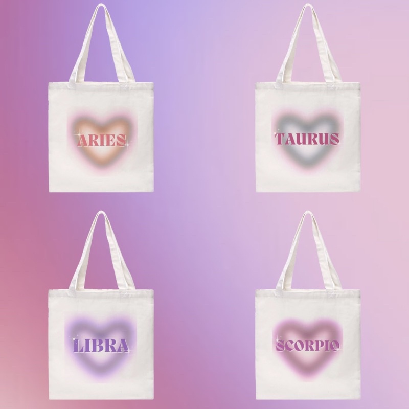 Túi Tote hình cung hoàng đạo / As.if.yourcloset / Aries Taurus Gemini Virgo Libra Scorpio Sagittarius