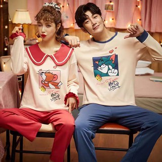 🔥🔥🔥Bộ Đồ Ngủ Tay Dài Chất Cotton Mỏng In Họa Tiết Mèo Và Chuột Thời Trang Xuân Thu Xinh Xắn Cho Cặp Đôi
