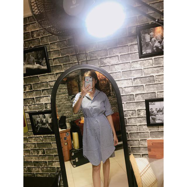 Đầm Nữ Xanh Sơ Mi Kẻ Sọc