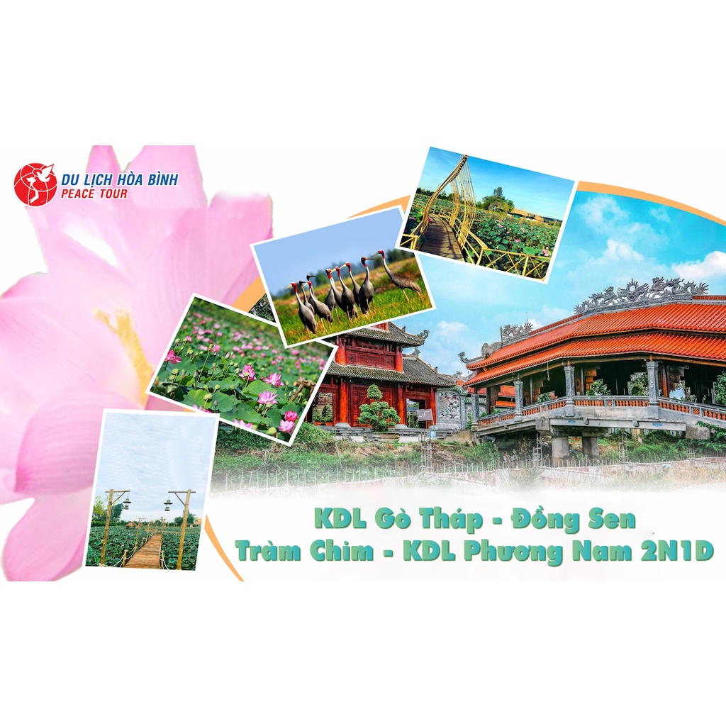 Du lịch Hoà Bình Tour Du lịch An toàn Đồng Tháp: Gò Tháp-Đồng Sen-Tràm Chim-KDL VH Phương Nam
