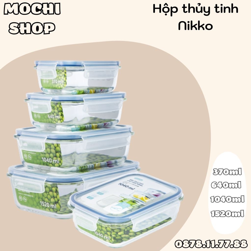 Bộ 04 Hộp Thủy Tinh Đựng Thực Phẩm NIKKO Inochi Dạng Chữ Nhật - Chịu Nhiệt