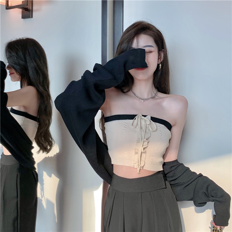 Áo quây dệt kim ZHELIHANGFEI phối bèo nhún gợi cảm thời trang