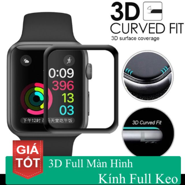 Cường lực Apple Watch size 38mm --&gt; 44mm full viền full keo cao cấp