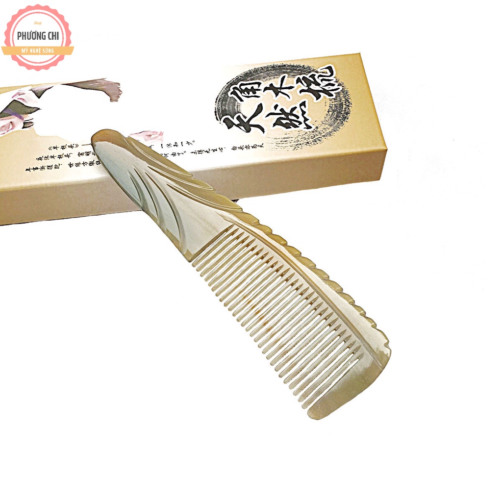 Lược sừng trâu lưỡi liềm dài 16cm trắng nưa, lược chải tóc gỡ rối massage đầu | Mỹ nghệ phương chi