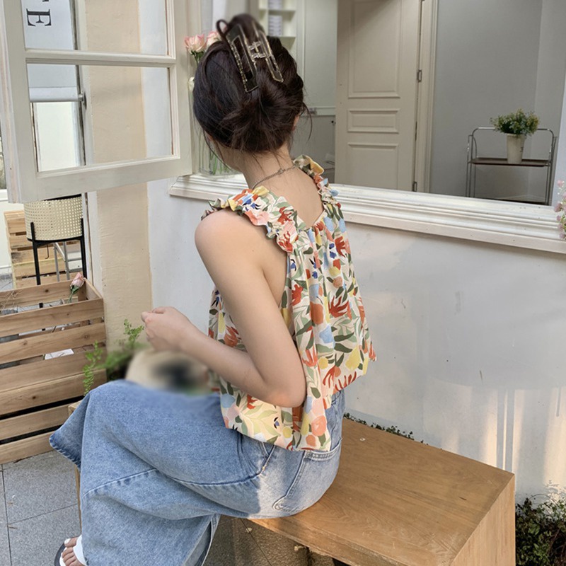 Áo Hai Dây In Họa Tiết Hoa Thời Trang Hàn Quốc Cho Nữ