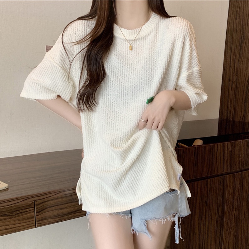 SUXI Áo thun tay ngắn cổ tròn màu sắc đơn giản dành cho nữ