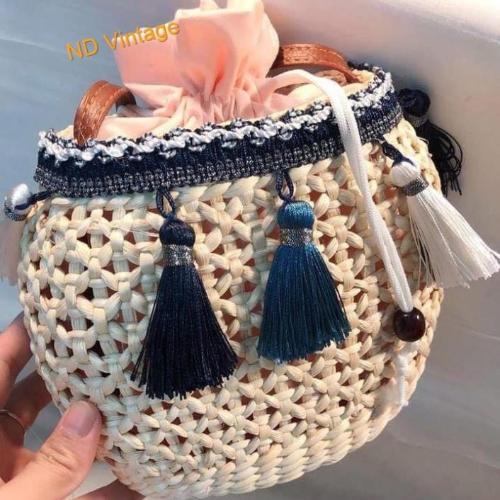 Túi cói lục bình hoa cúc Vintage đi biển, du lịch 100% tự nhiên, có tua rua, hoa cúc | BigBuy360 - bigbuy360.vn