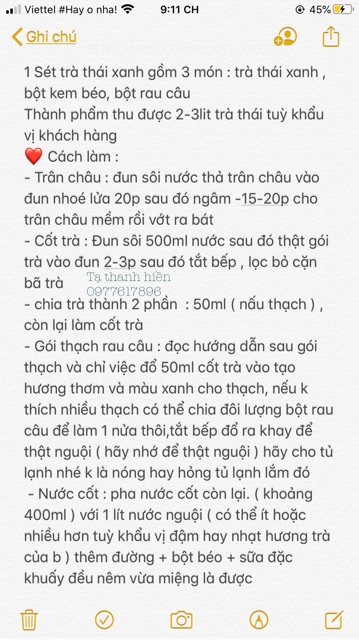 Sét trà thái xanh 3 món