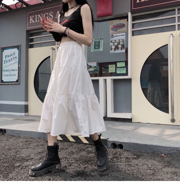 Chân váy dài  3 tầng phong cách trắng đen | BigBuy360 - bigbuy360.vn