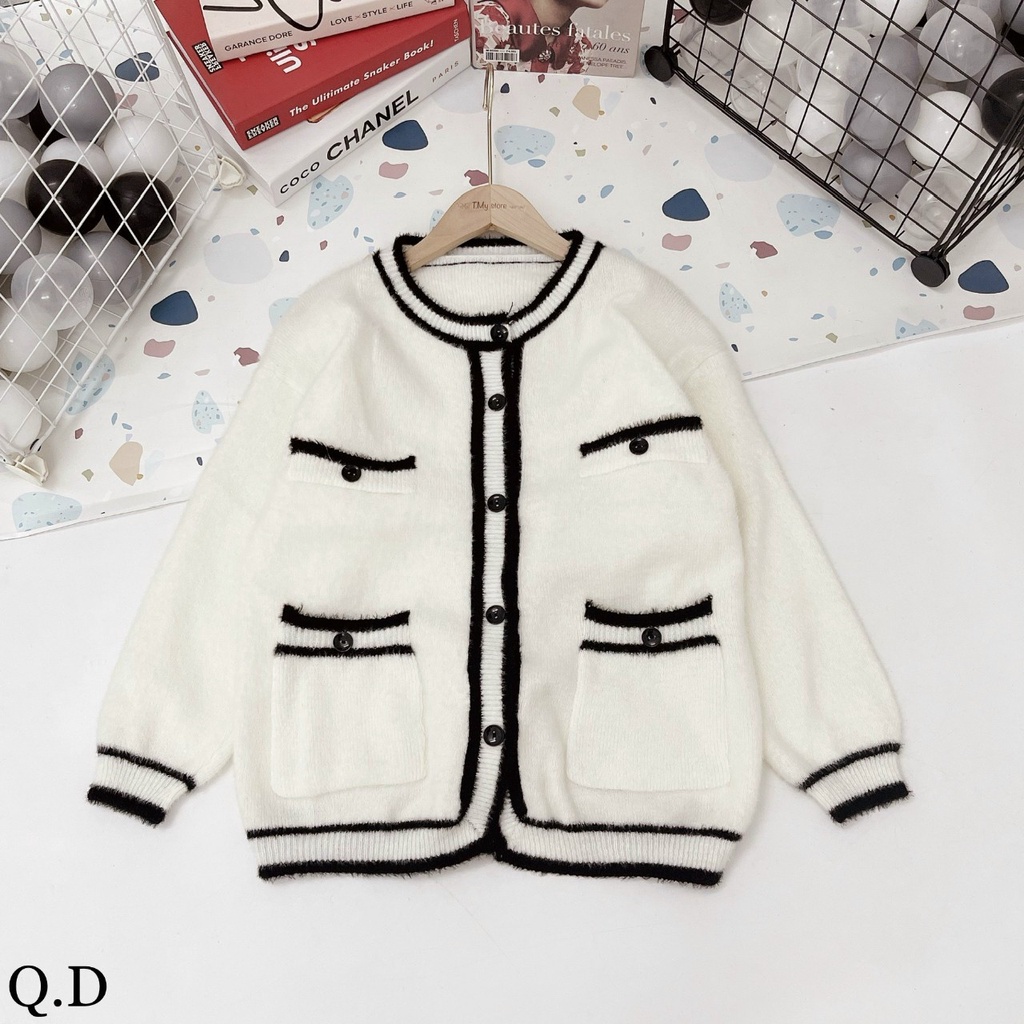 Áo cardigan nữ, áo khoác cardigan len nữ form rộng lông thỏ chất len mềm mịn mặc cực thích phối túi cá tính trẻ trung
