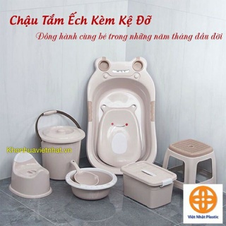 Chậu tắm ếch có tựa nằm cho bé, hàng Việt Nhật