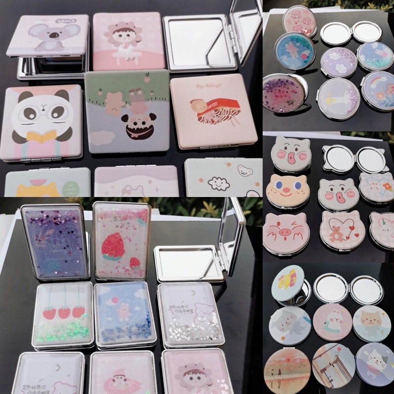 Gương mi ni cầm tay,gương trang điểm hai mặt nhũ chảy siêu xinh