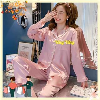 Snu652 - bộ lụa pyjama nữ dài tay viền bèo