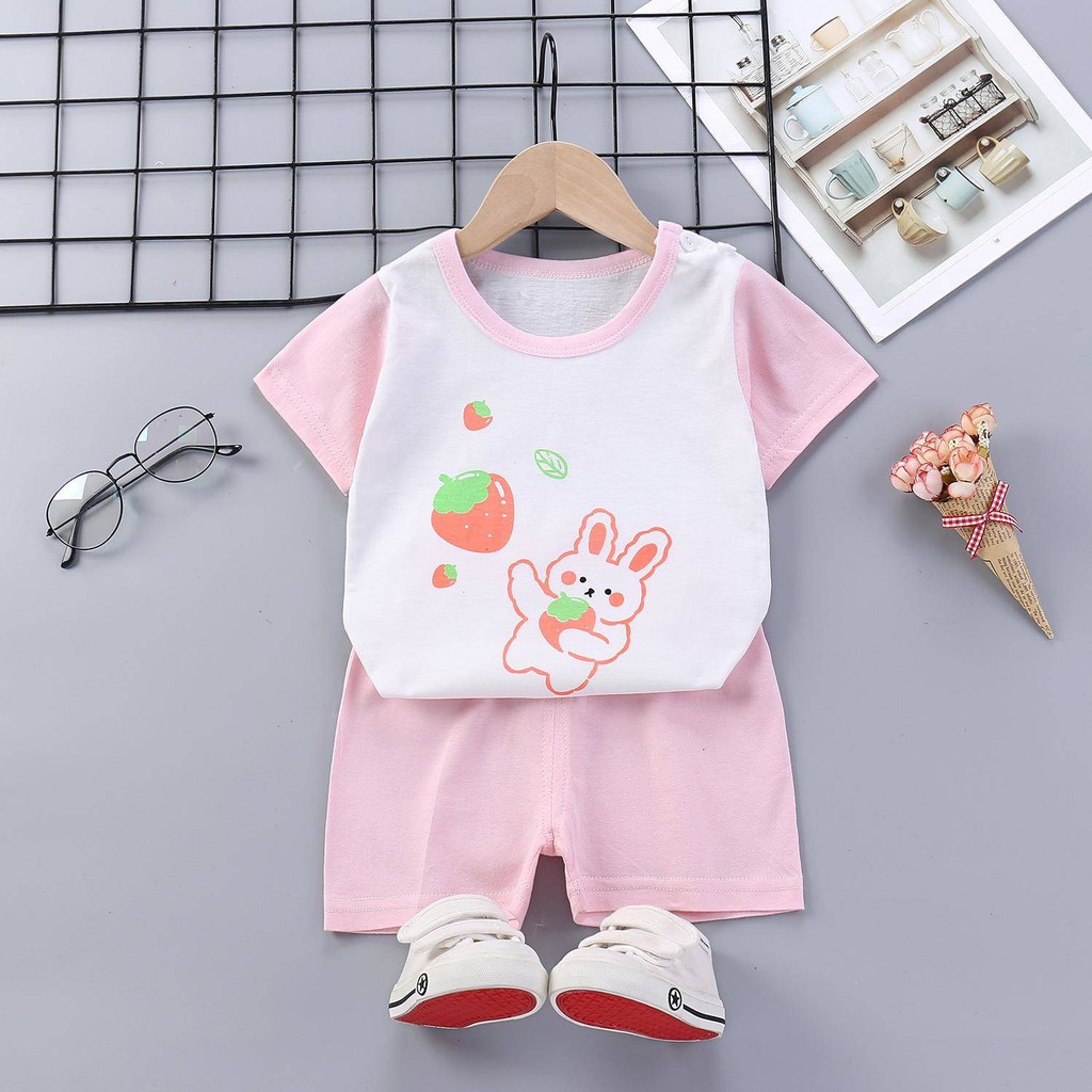 Bộ Đồ Mặc Ở Nhà Tay Ngắn Chất Liệu Cotton Mỏng Thời Trang Mùa Hè Hàn Quốc Hàng Mới Dành Cho Bé Trai Bé Gái 2021