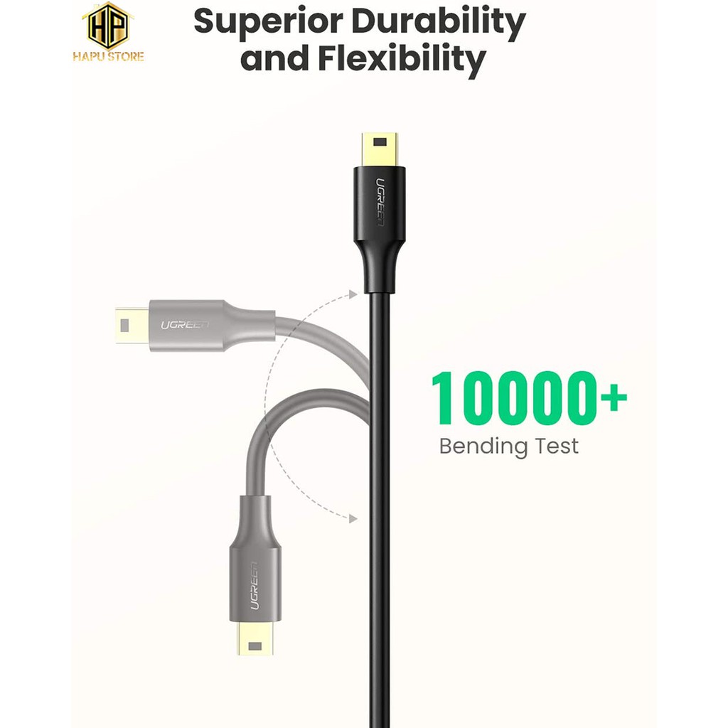 Cáp USB 2.0 to USB Mini Ugreen 10386 dài 3m mạ vàng chính hãng - Hapustore | BigBuy360 - bigbuy360.vn